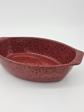 Cerutil Stoneware Baking Dish, Red W/Black Speckle  Made In Portugal  Sm Oval